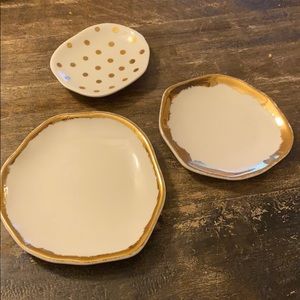 Anthropologie jewelry accessory trays dishes gold